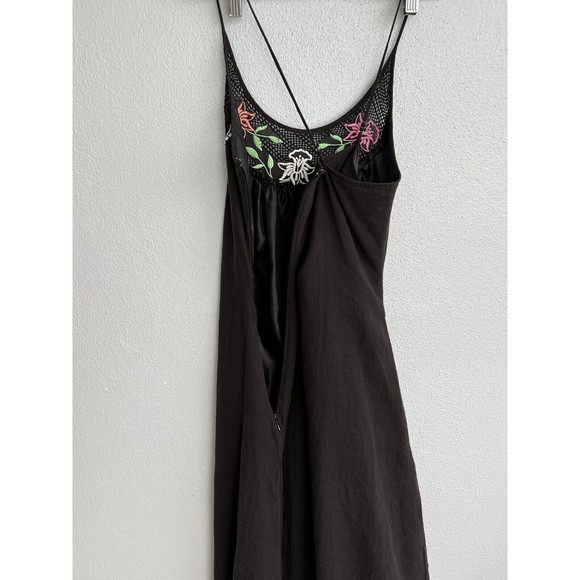VTG Sweetees Embroidered Floral Black Zip Up Dress Boho Womens Size 8 - Picture 8 of 15